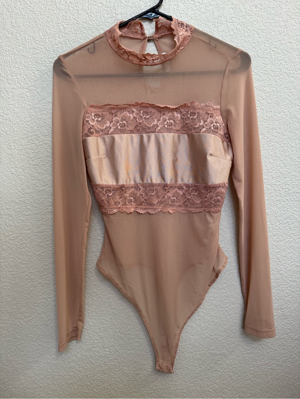Iris Sheer Mesh Lace Mock Neck Long Sleeve Bodysuit Women’s M Floral Y2K